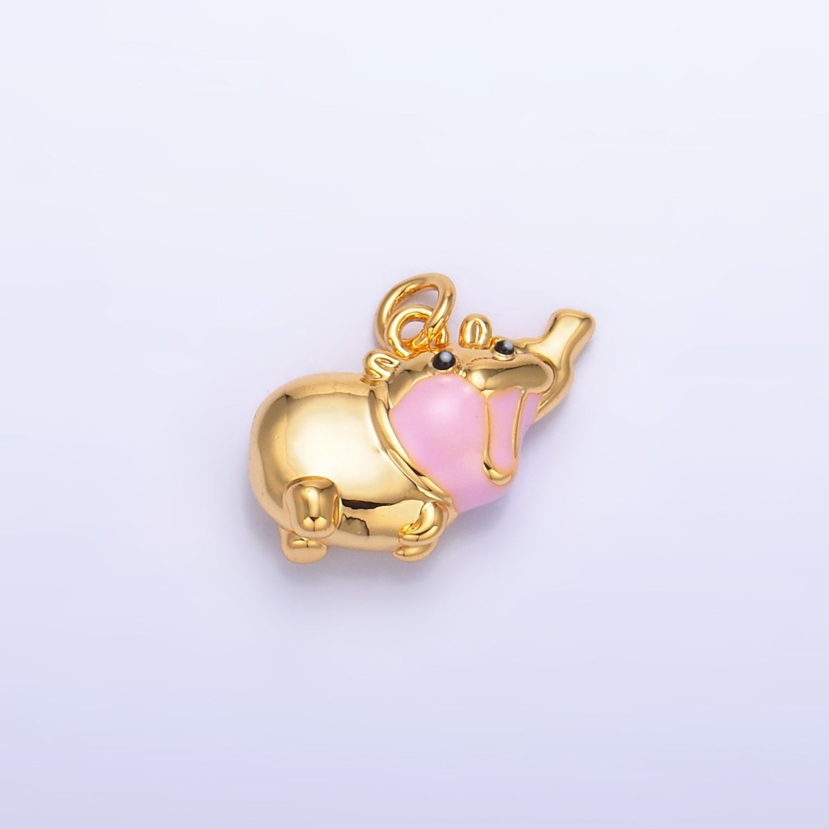 24K Gold Filled Pink Enamel Rotund Hippopotamus Multidimensional 3D Animal Charm | W249