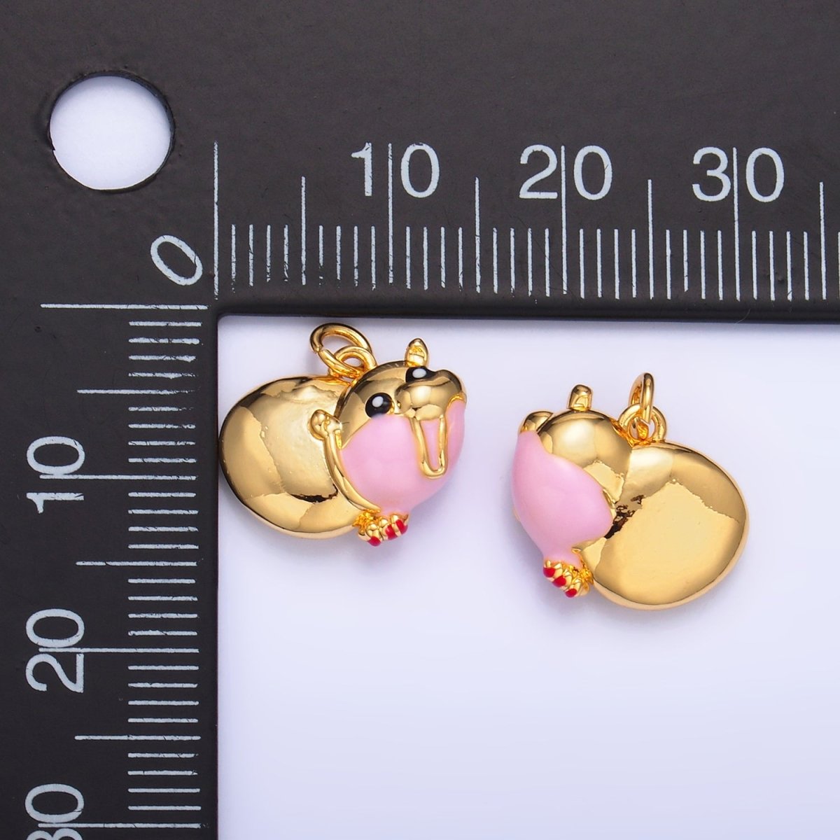 24K Gold Filled Pink Rotund Hippopotamus Multidimensional 3D Animal Charm | W242