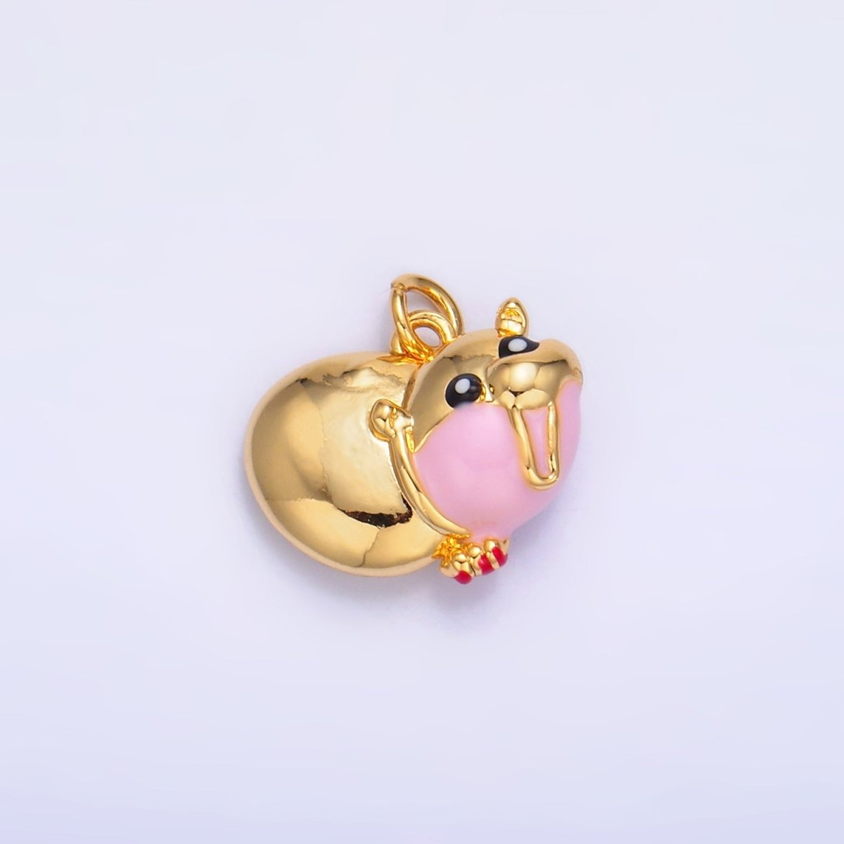 24K Gold Filled Pink Rotund Hippopotamus Multidimensional 3D Animal Charm | W242