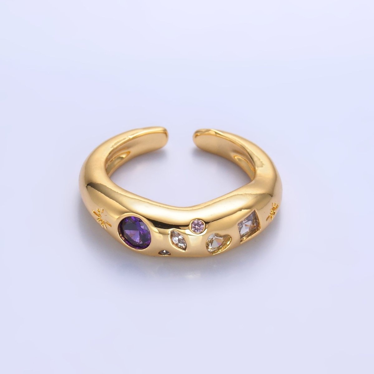 24K Gold Filled Purple CZ Abstract Celestial Galaxy North Star Ring | O671