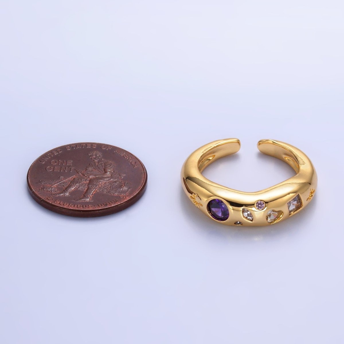 24K Gold Filled Purple CZ Abstract Celestial Galaxy North Star Ring | O671