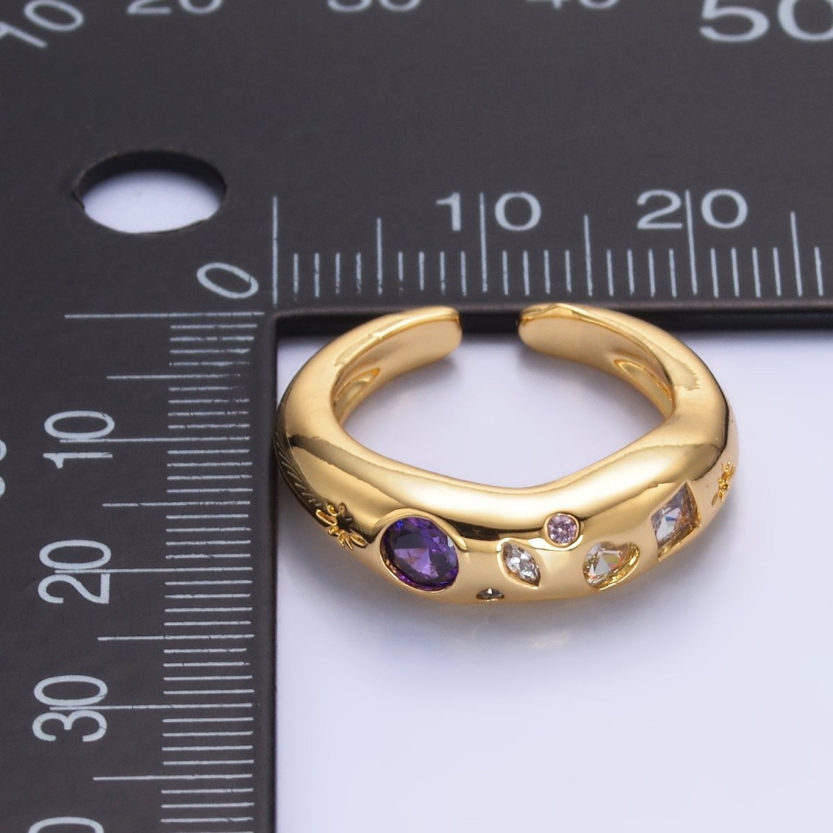24K Gold Filled Purple CZ Abstract Celestial Galaxy North Star Ring | O671