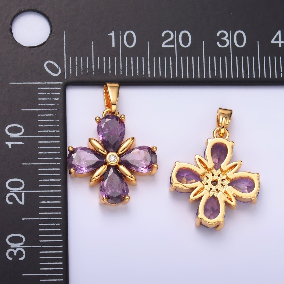 24K Gold Filled Purple CZ Clover Flower Pendant | AA1433