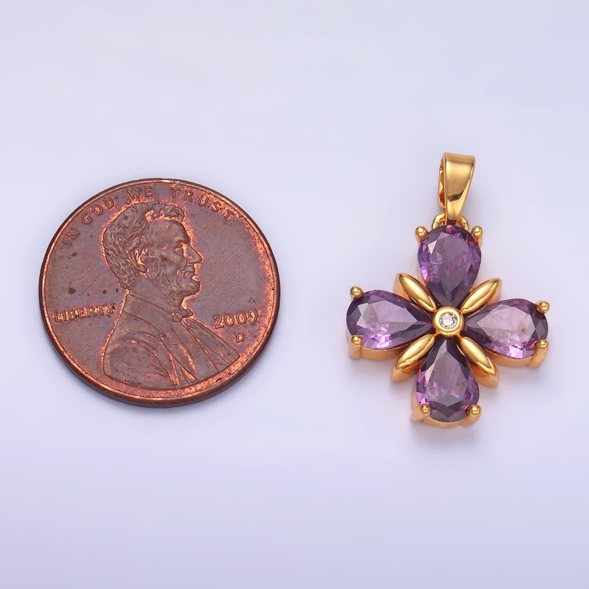 24K Gold Filled Purple CZ Clover Flower Pendant | AA1433