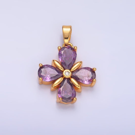 24K Gold Filled Purple CZ Clover Flower Pendant | AA1433