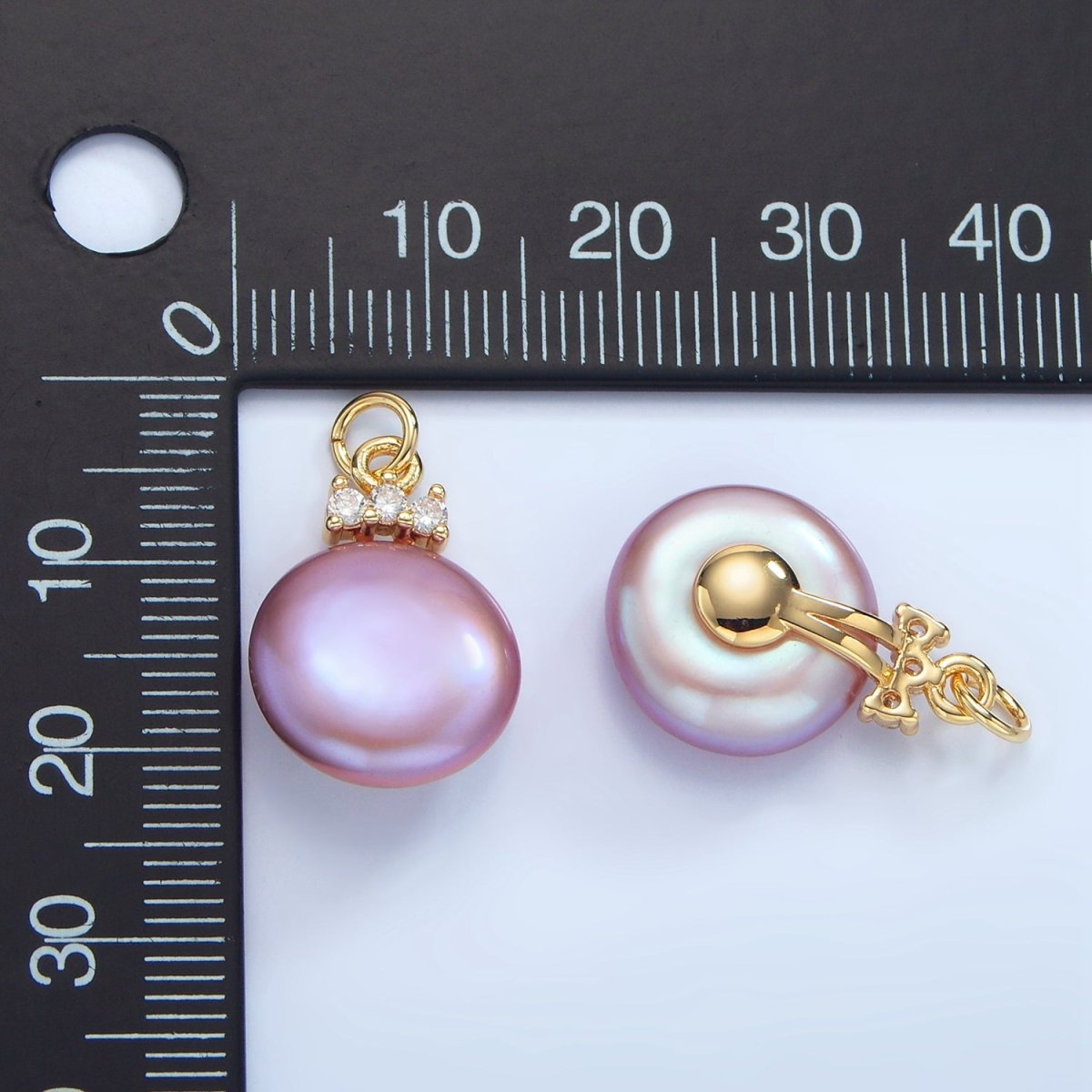 24K Gold Filled Purple Freshwater Pearl Triple CZ Charm | P1905