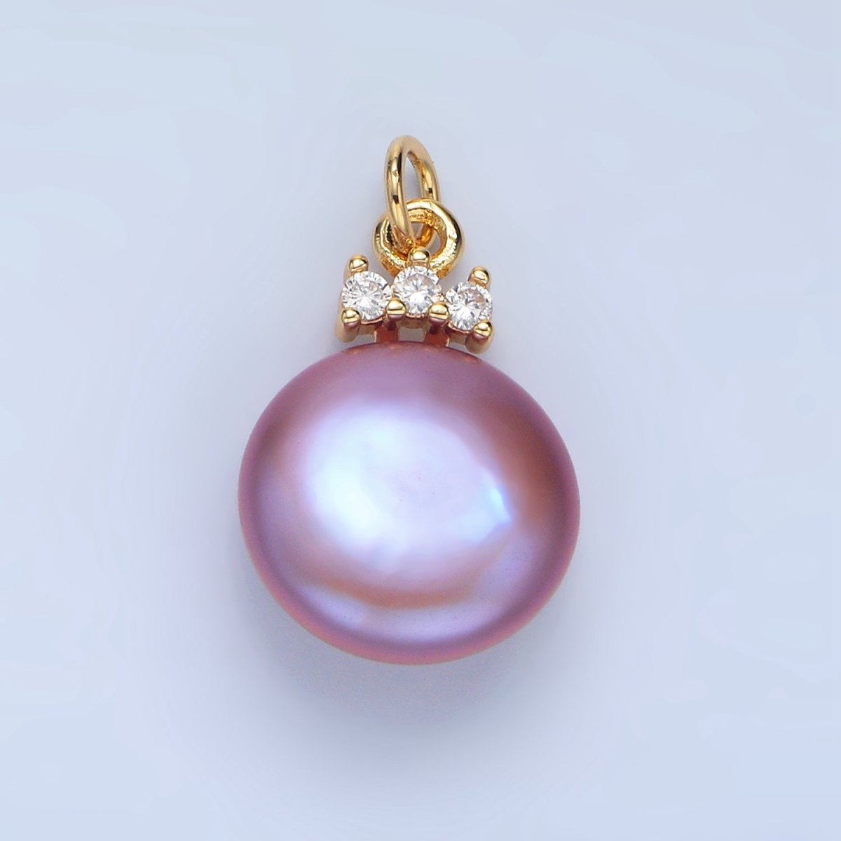 24K Gold Filled Purple Freshwater Pearl Triple CZ Charm | P1905