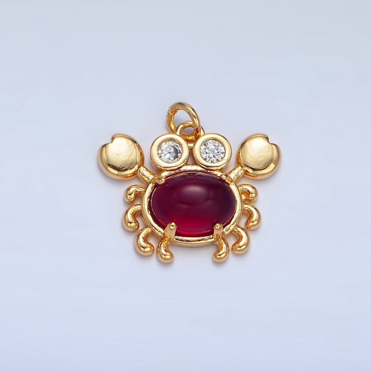 24K Gold Filled Red Carnelian Gemstone CZ Crab Sea Animal Charm | W082