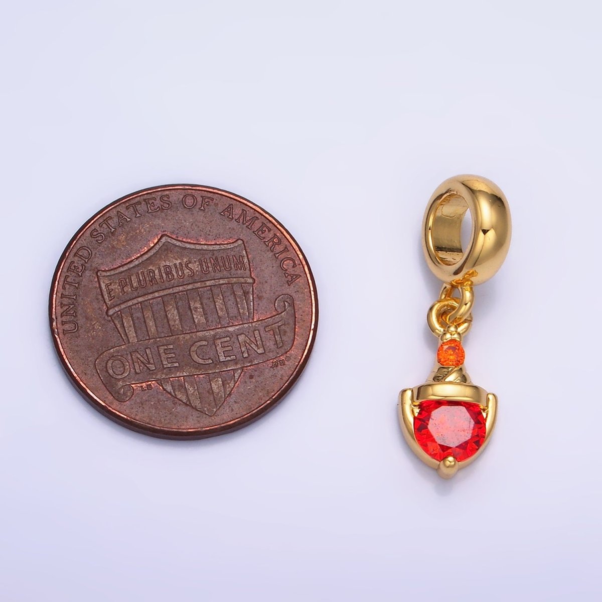 24K Gold Filled Red CZ Birthstone Rhondelle Drop Pendant | W273