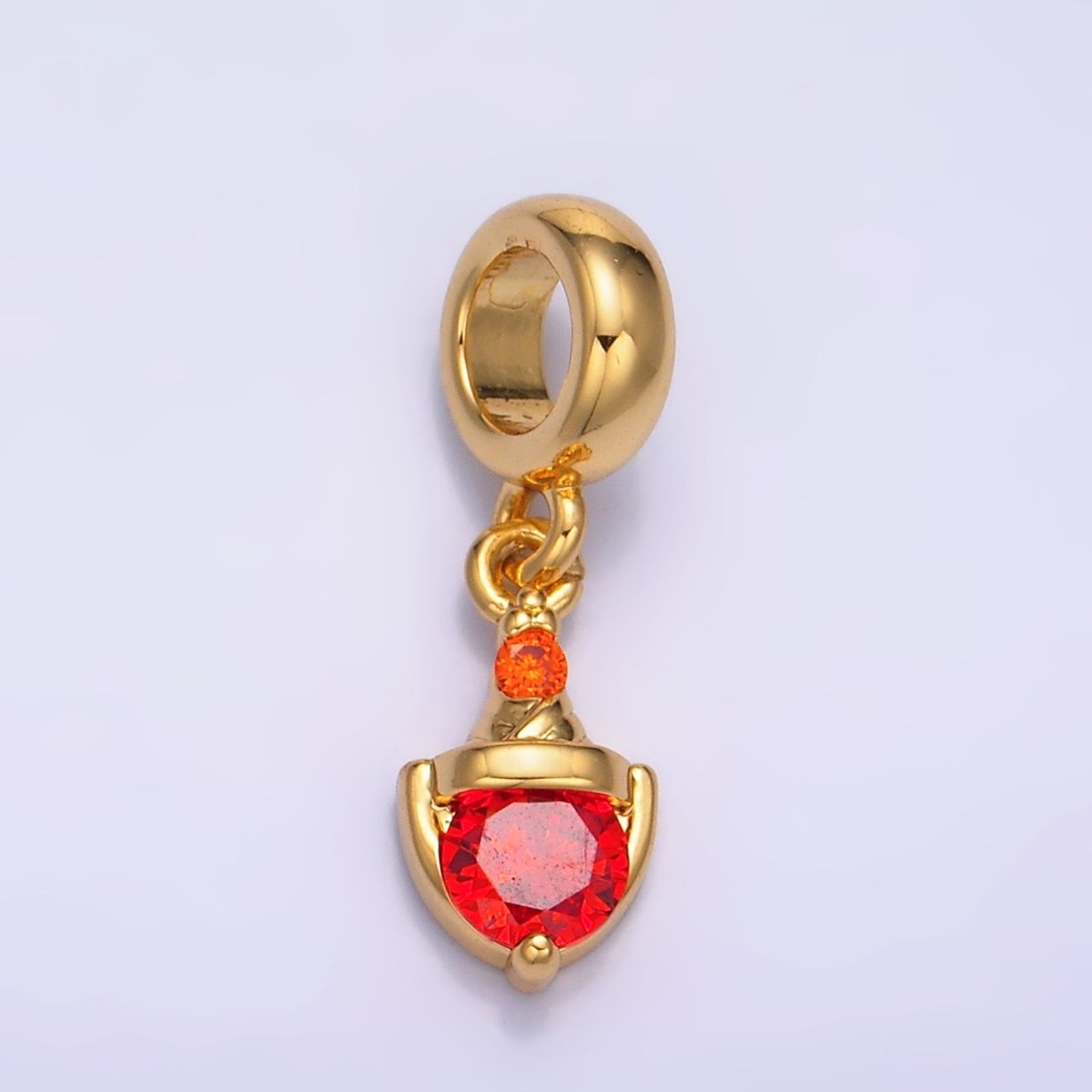24K Gold Filled Red CZ Birthstone Rhondelle Drop Pendant | W273