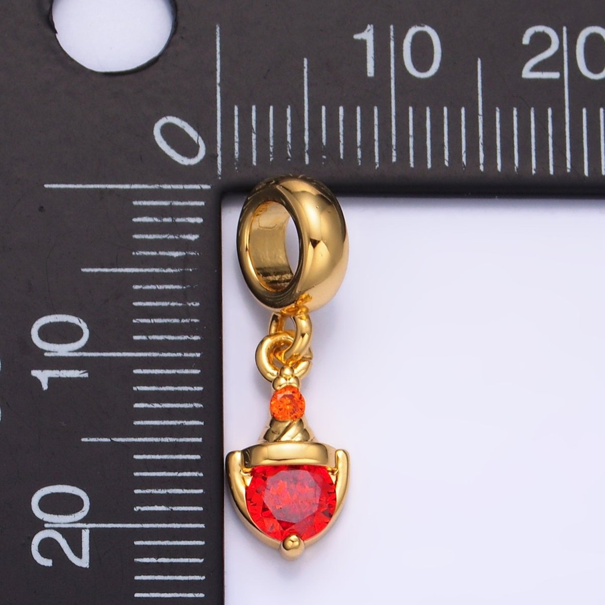 24K Gold Filled Red CZ Birthstone Rhondelle Drop Pendant | W273