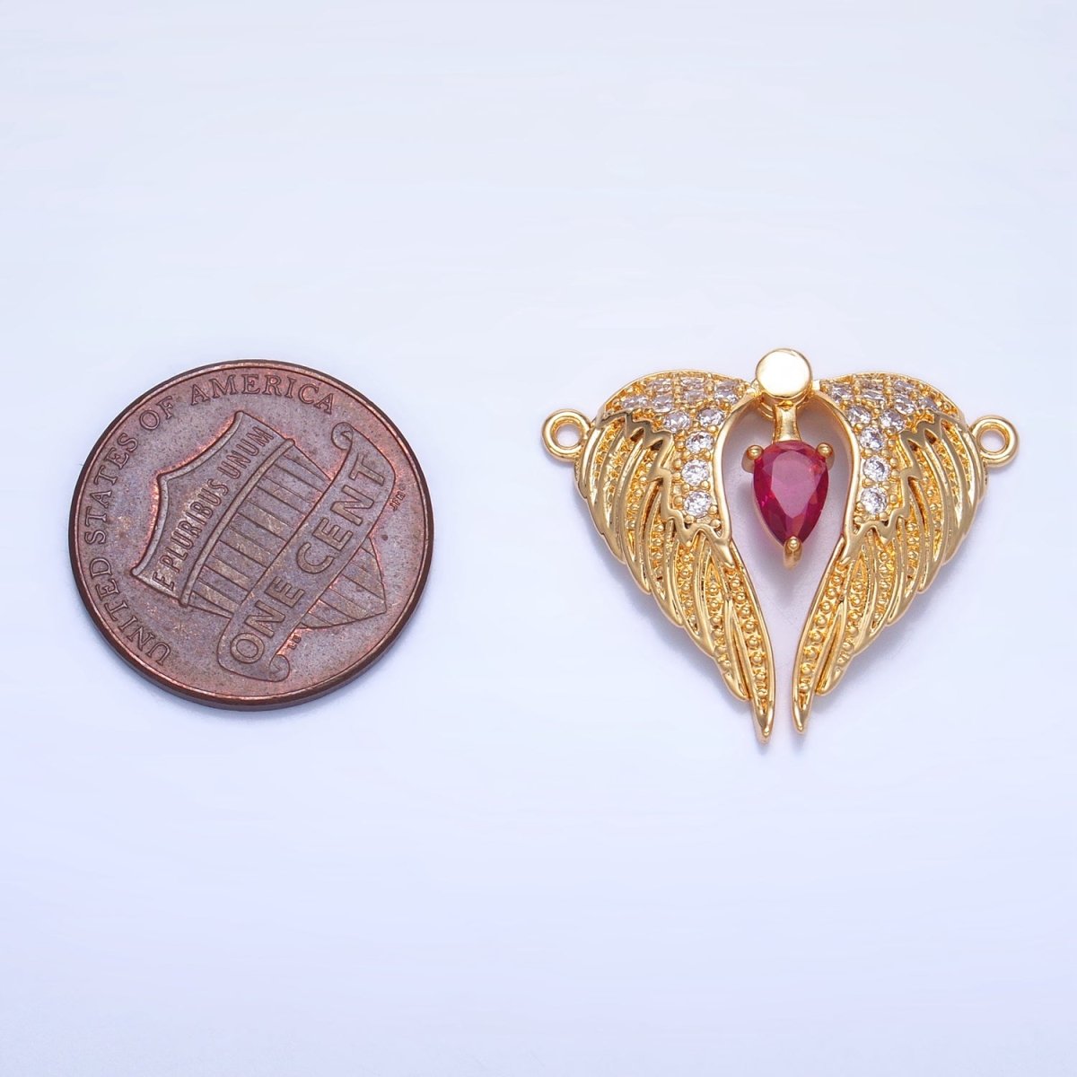 24K Gold Filled Red CZ Micro Paved Feather Wings Connector | F712