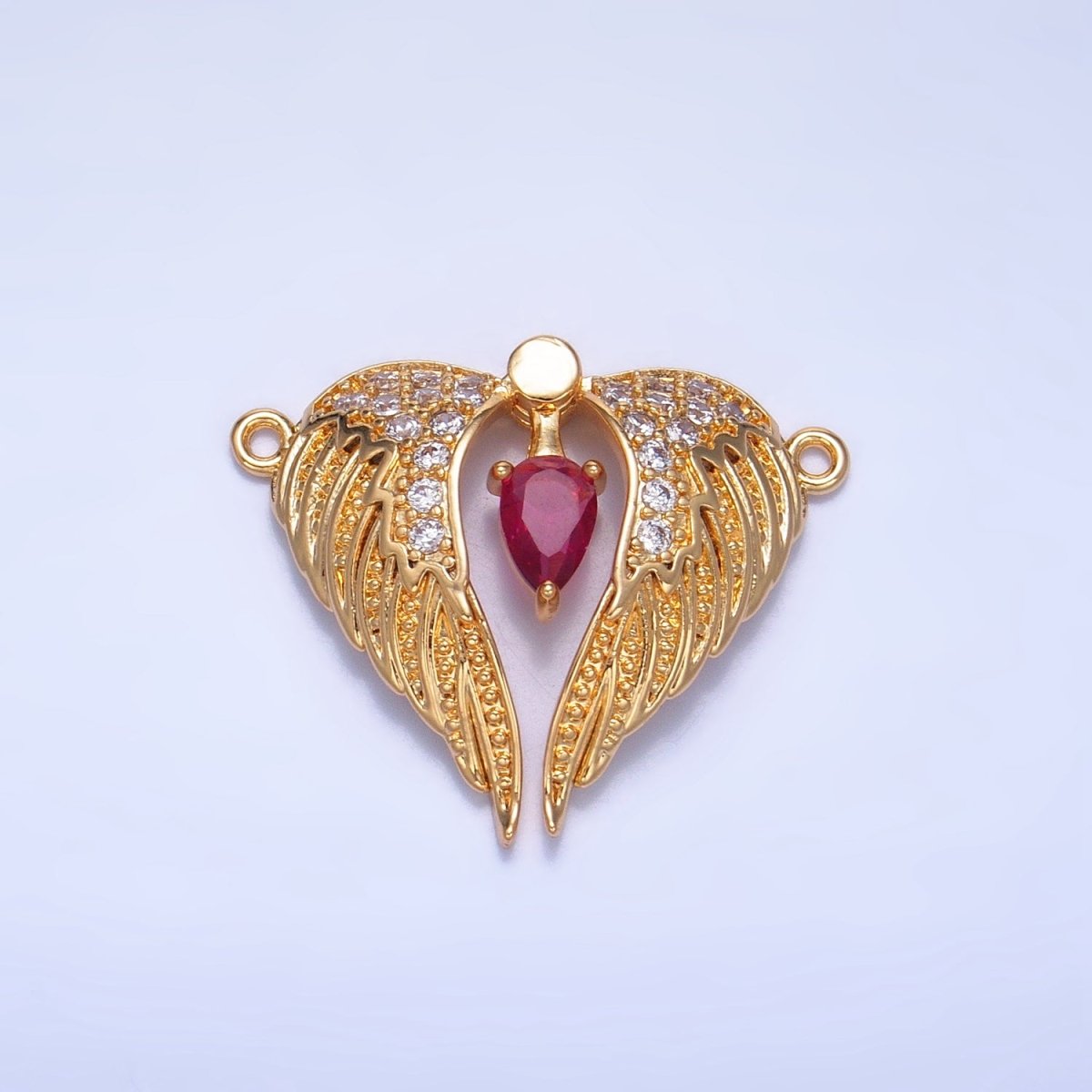 24K Gold Filled Red CZ Micro Paved Feather Wings Connector | F712