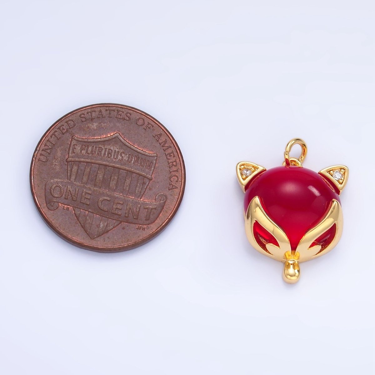 24K Gold Filled Red, Pink Cats Eye Gemstone Micro Paved CZ Cat Charm | W108