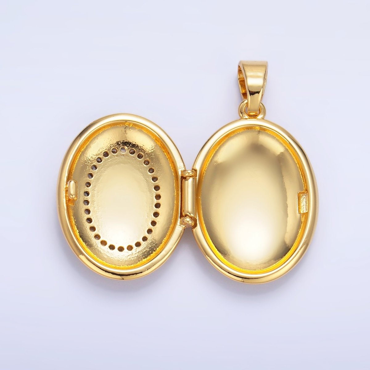 24K Gold Filled Religious Cross Micro Paved CZ Oval Locket Pendant | AA1087