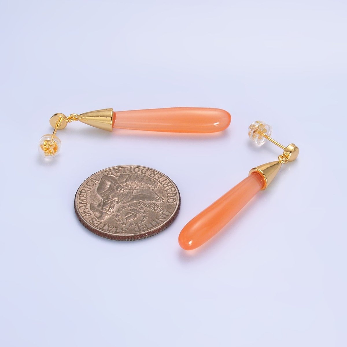 24K Gold Filled Resin Tube Drop Stud Earrings | V190 - V494