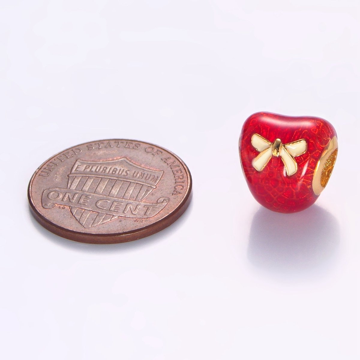 24K Gold Filled Ribbon Red Enamel Geometric Bead | B080