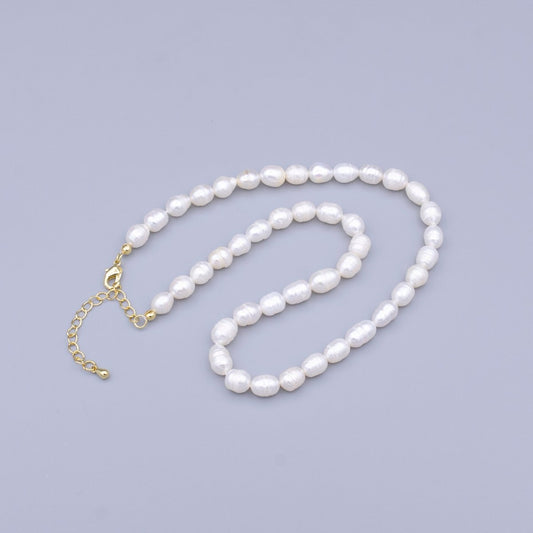 24K Gold Filled Ringed Freshwater Pearl 14 Inch Choker Necklace | WA-2913
