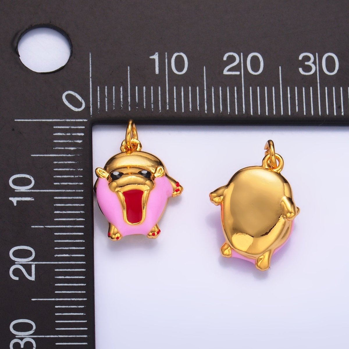 24K Gold Filled Rotund Hippopotamus Enamel Charm | W243