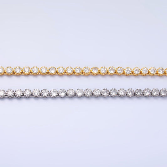 24K Gold Filled Round CZ Encapsulate Tennis Chain 16 Inch Necklace in Gold & Silver | WA-3025 WA-3026