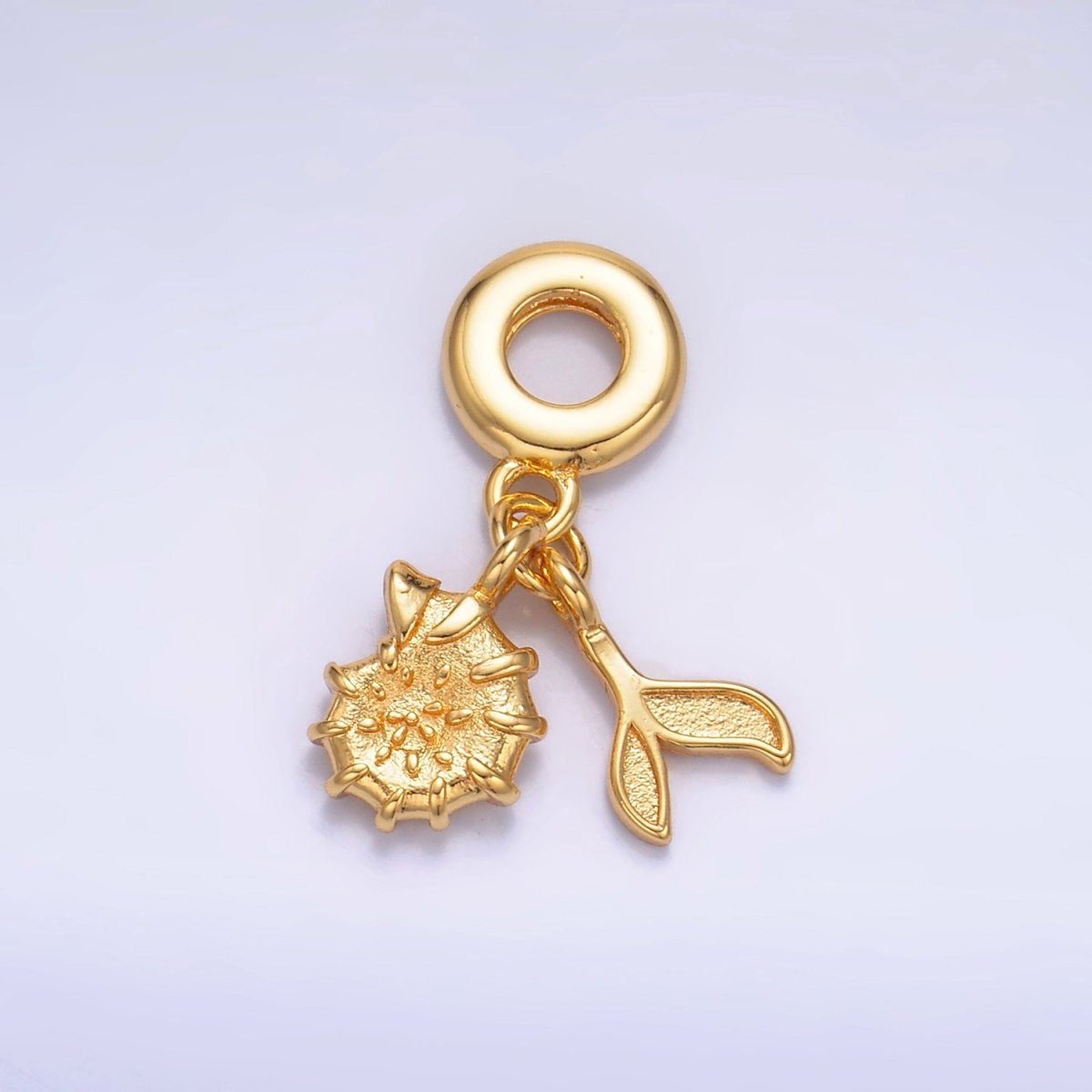 24K Gold Filled Sea Clam Shell Whale Tail Rhondelle Drop Pendant | W328