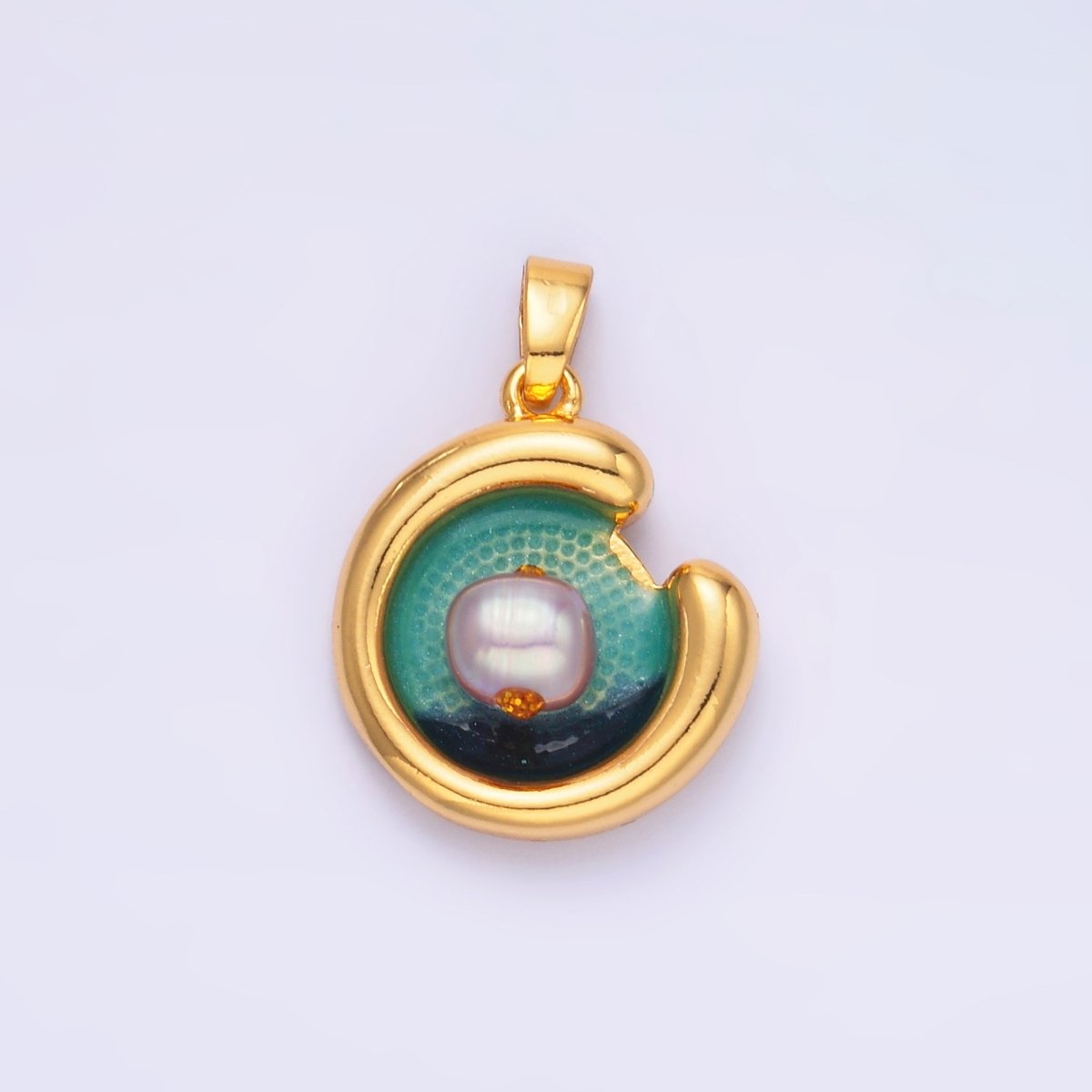 24K Gold Filled Sea Freshwater Pearl Curved Molten Pendant | AA1461