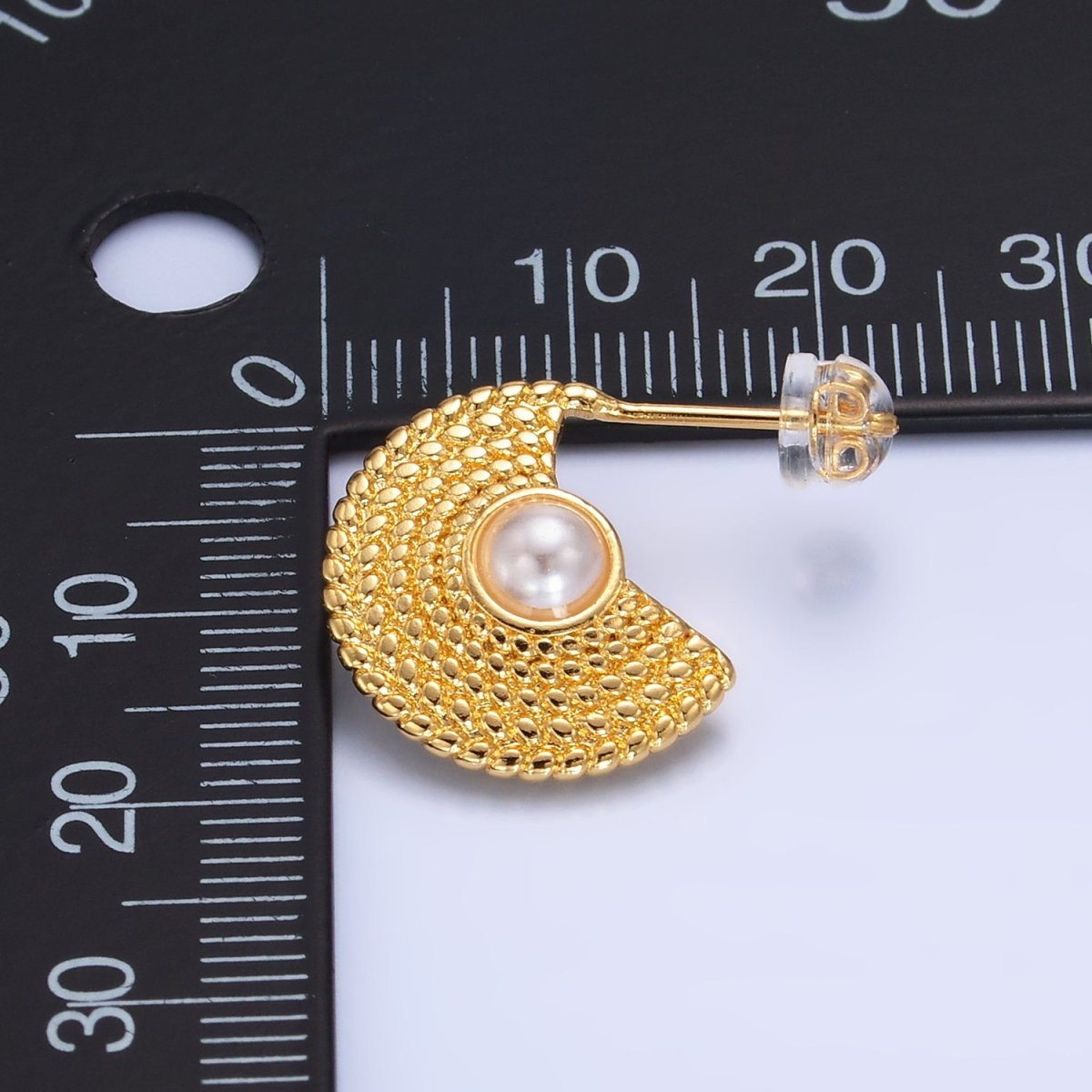 24K Gold Filled Shell Pearl Geometric Dotted C-Shaped Hoop Earrings Set | AB1421