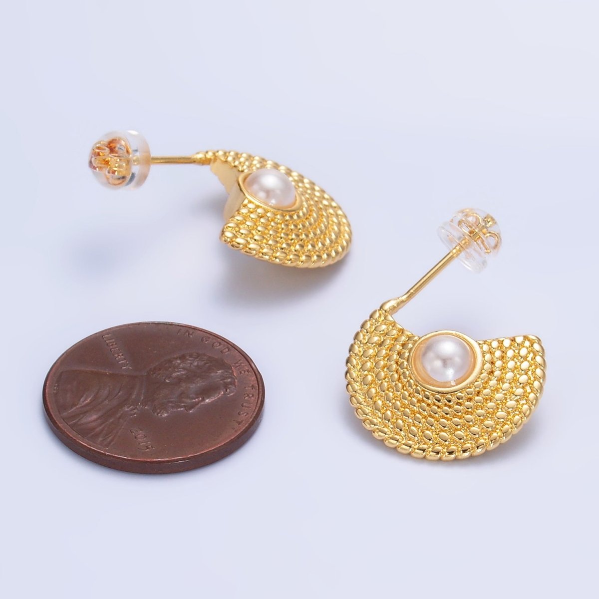24K Gold Filled Shell Pearl Geometric Dotted C-Shaped Hoop Earrings Set | AB1421