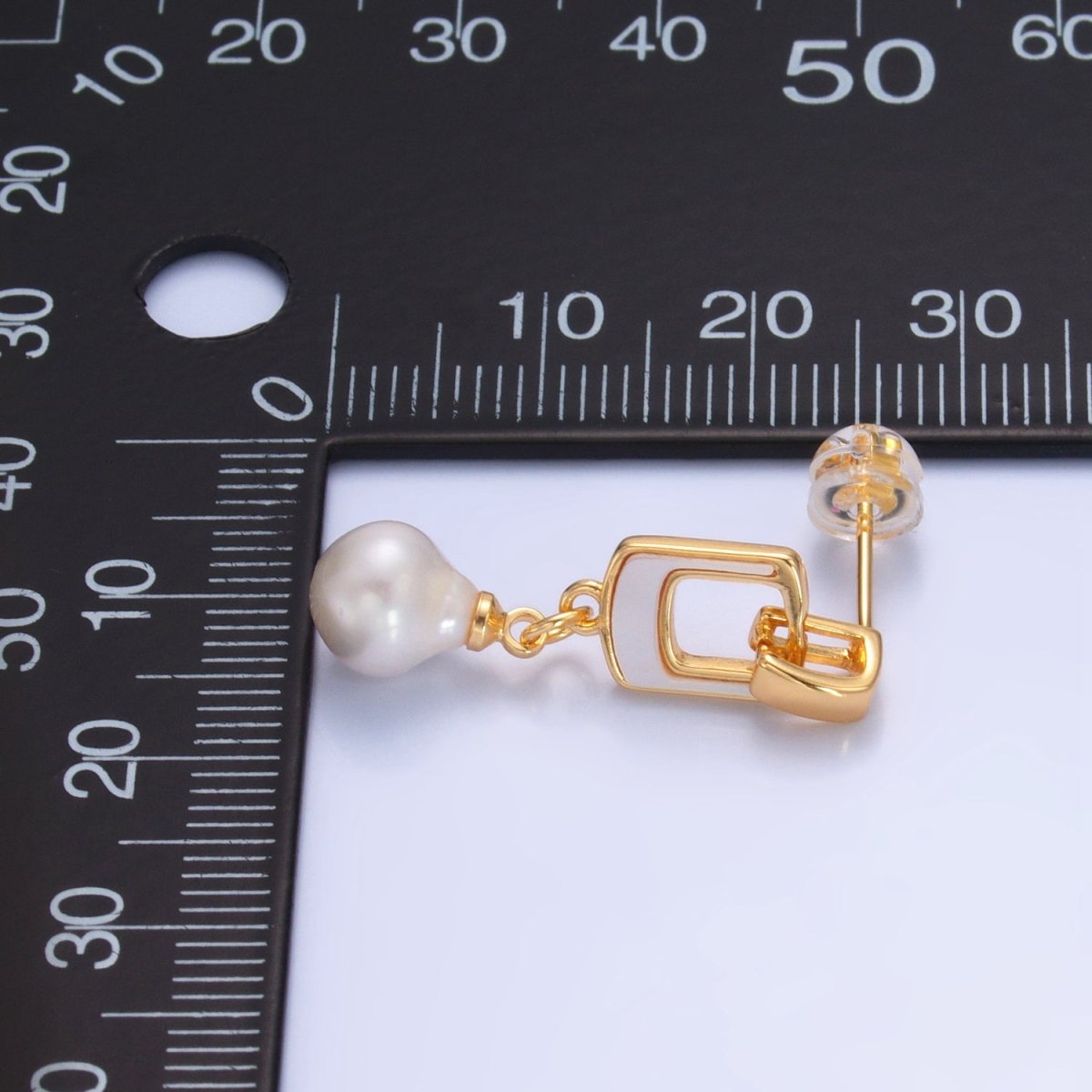 24K Gold Filled Shell Pearl Geometric Drop Stud Earrings | AD284