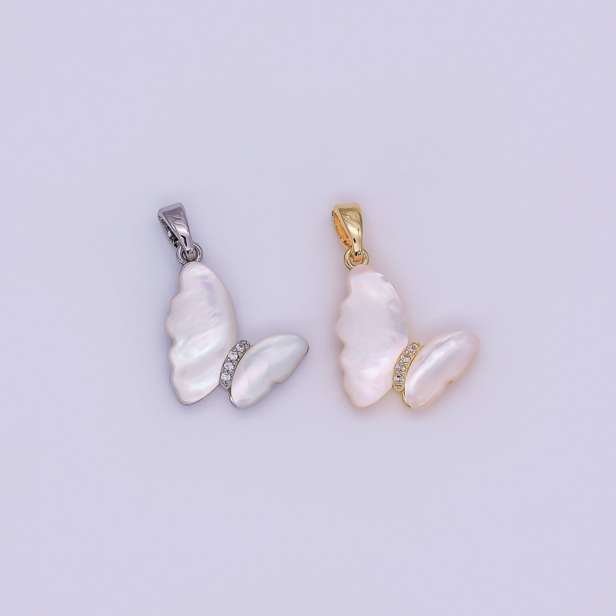 24K Gold Filled Shell Pearl Micro Paved CZ Butterfly Pendant | AA1022