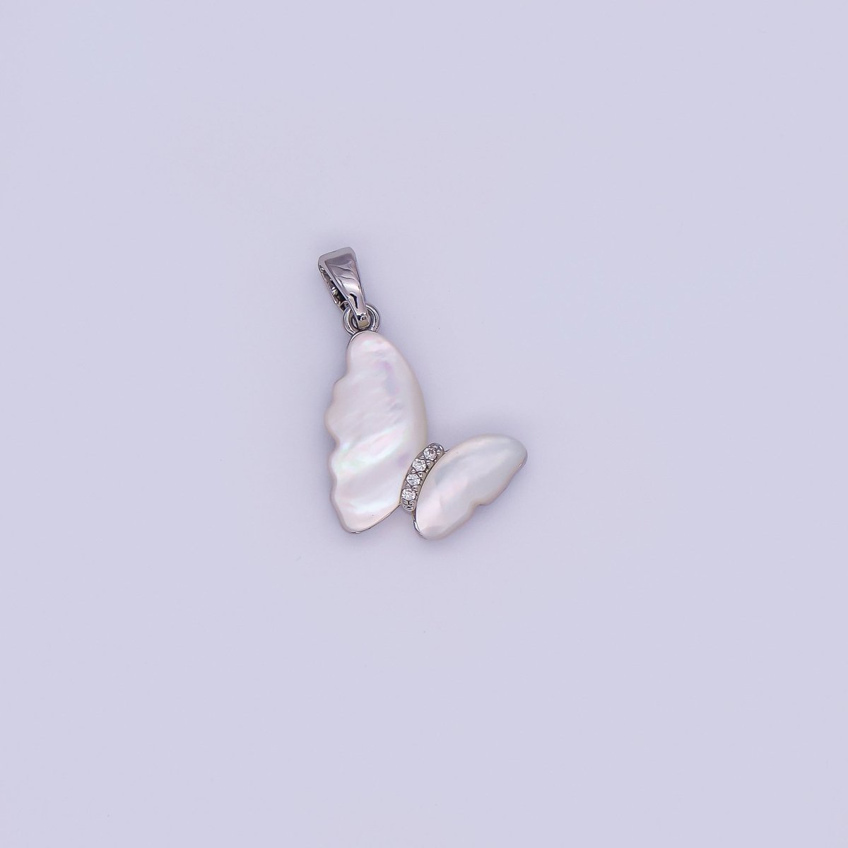 24K Gold Filled Shell Pearl Micro Paved CZ Butterfly Pendant | AA1022