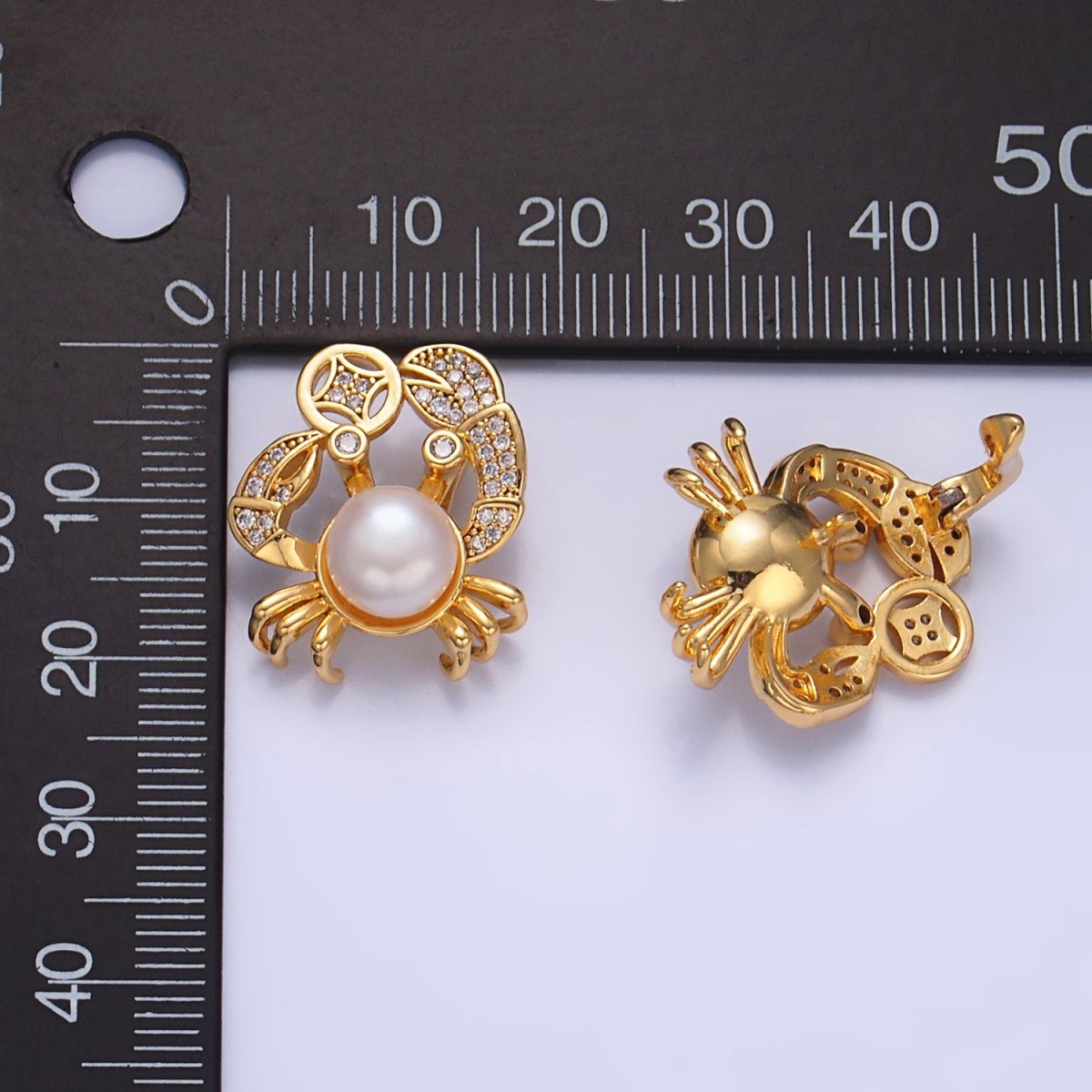 24K Gold Filled Shell Pearl Micro Paved CZ Crab Animal Pendant | AA1035