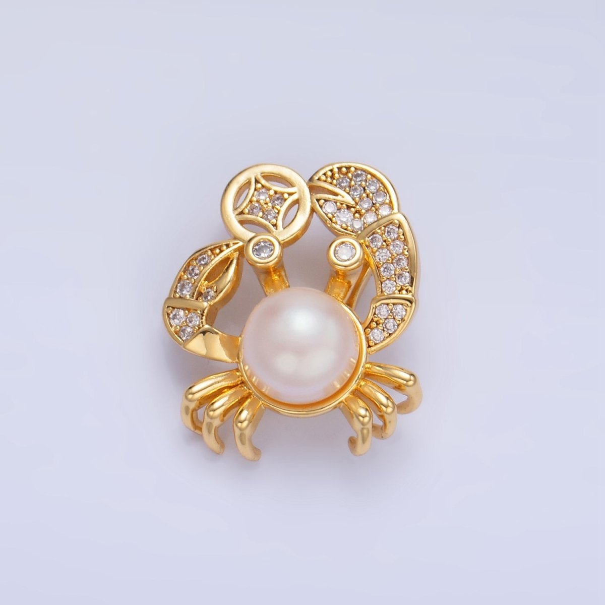 24K Gold Filled Shell Pearl Micro Paved CZ Crab Animal Pendant | AA1035