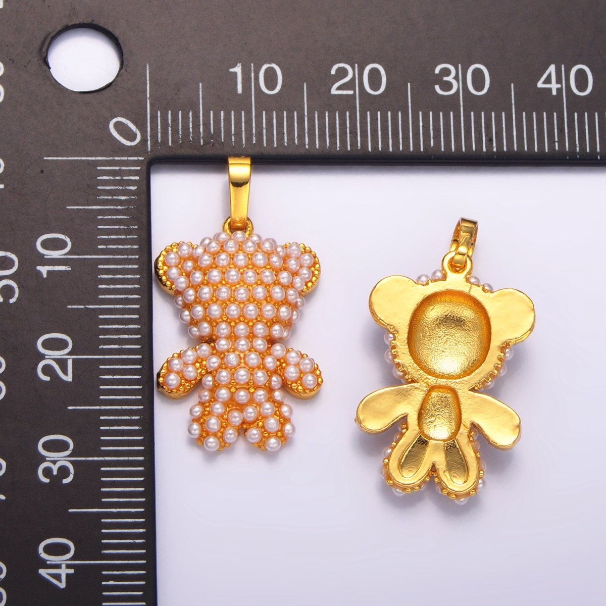 24K Gold Filled Shell Pearl Teddy Bear Animal Pendant | AA1006