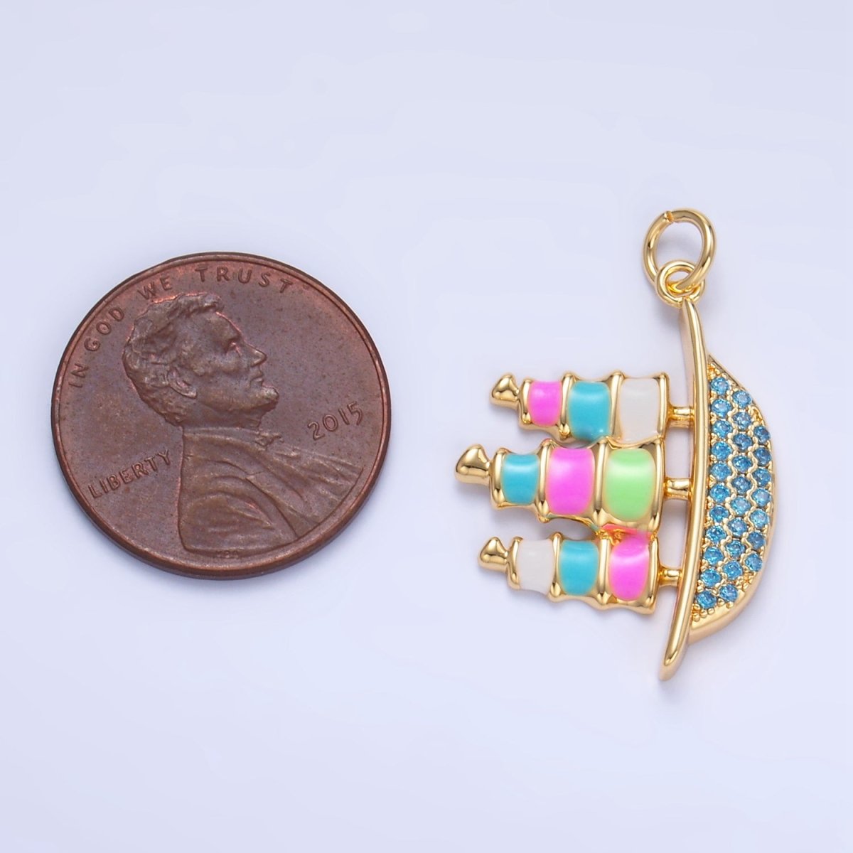 24K Gold Filled Ship Travel Micro Paved CZ Enamel Charm | W110