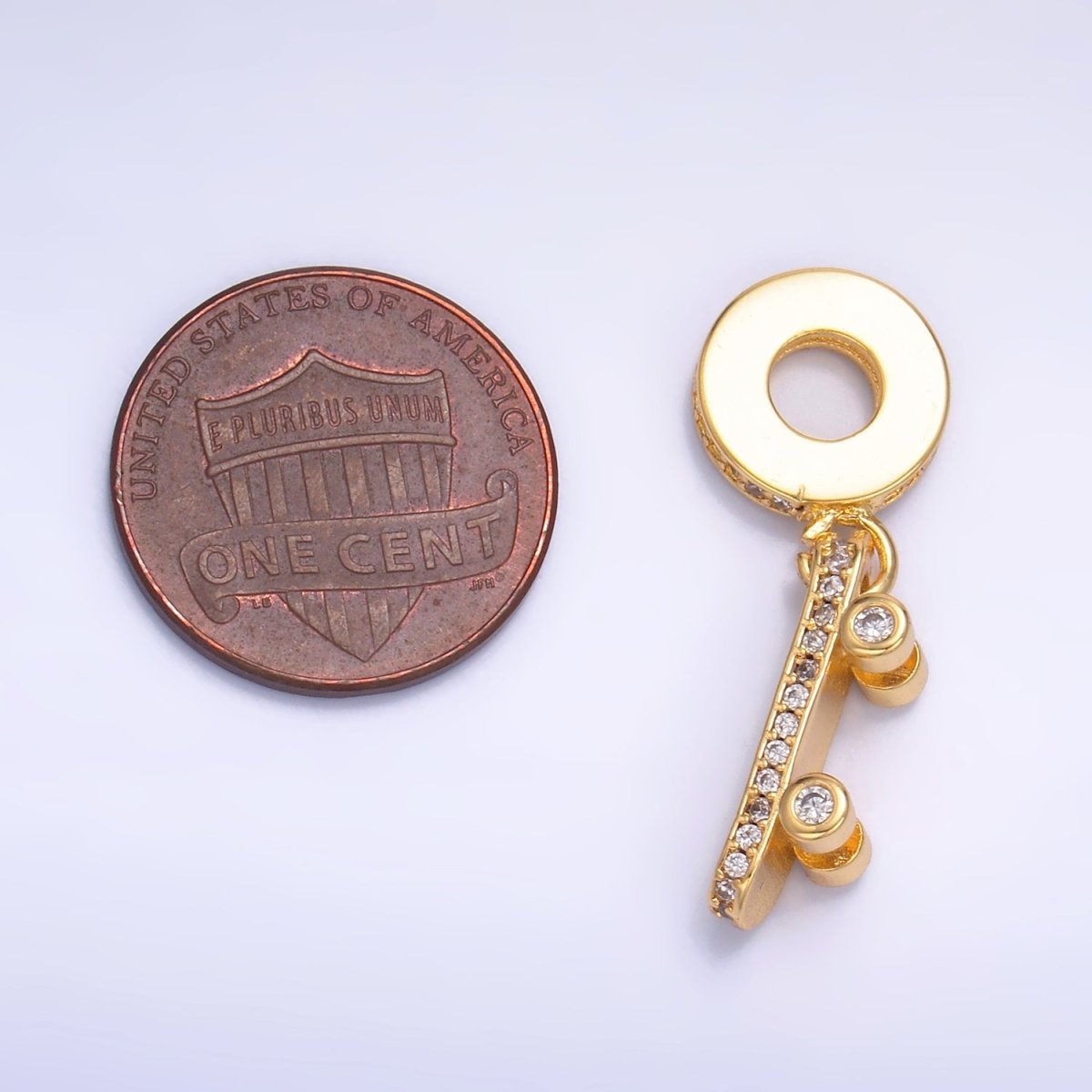 24K Gold Filled Skateboard Micro Paved CZ Rhondelle Drop Pendant | W336