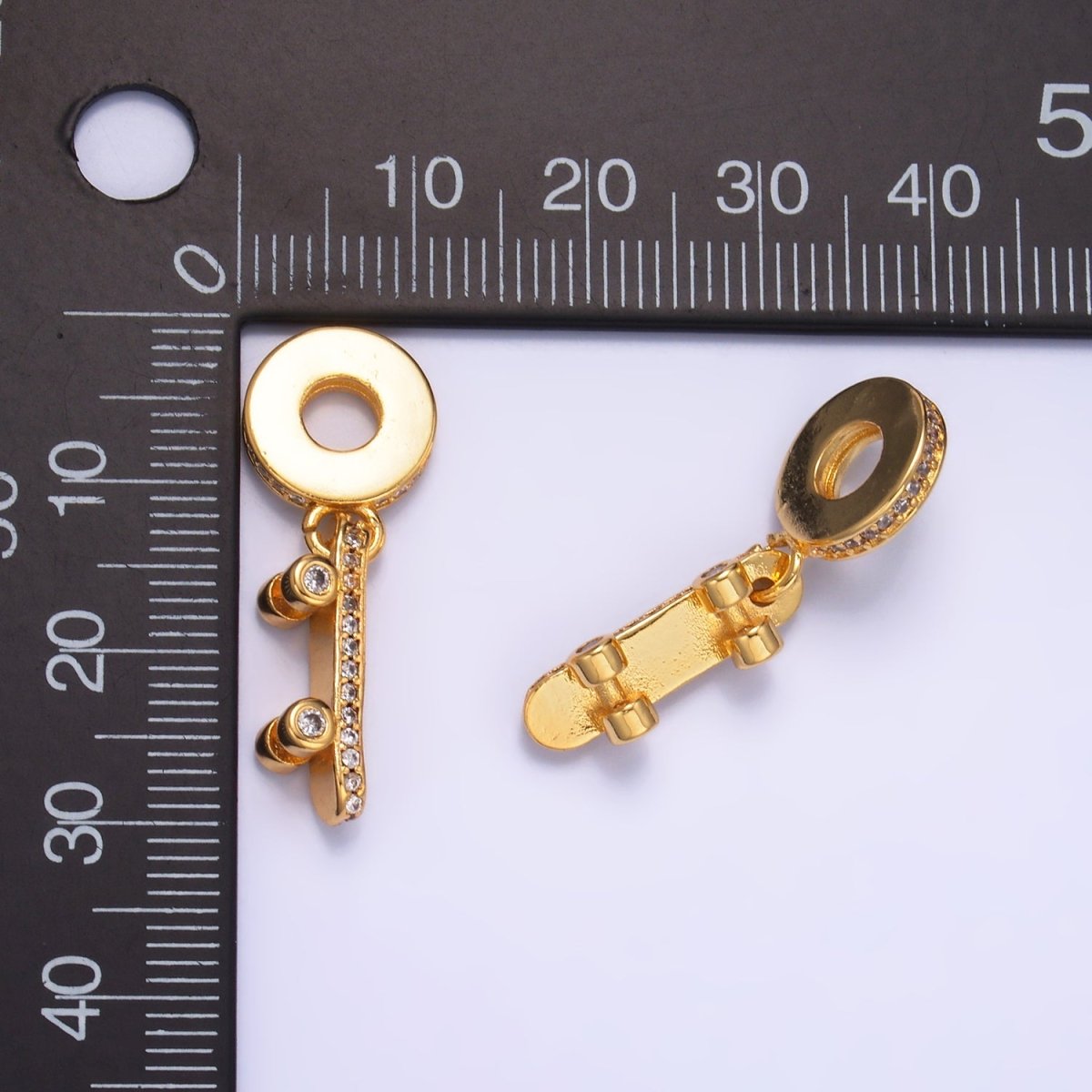 24K Gold Filled Skateboard Micro Paved CZ Rhondelle Drop Pendant | W336