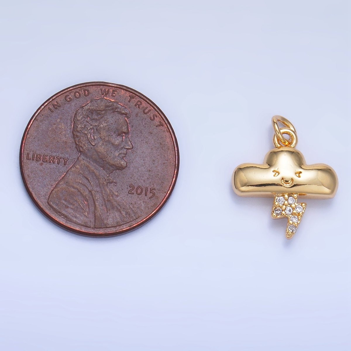 24K Gold Filled Smiley Face Thunder Cloud Micro Paved CZ Multidimensional 3D Charm | W016