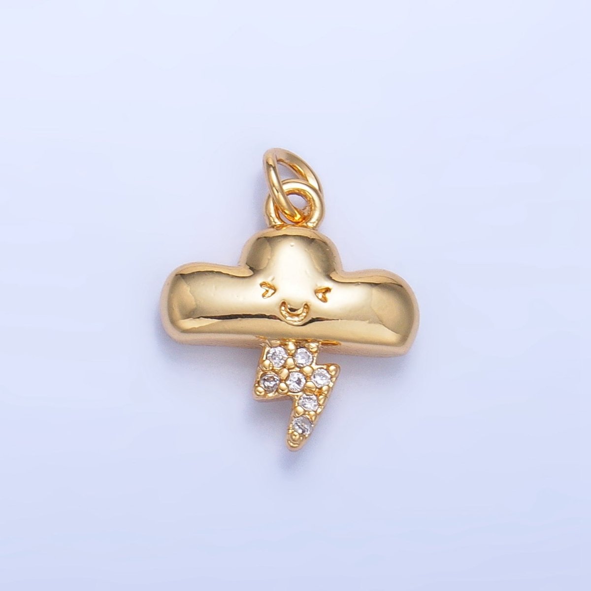 24K Gold Filled Smiley Face Thunder Cloud Micro Paved CZ Multidimensional 3D Charm | W016