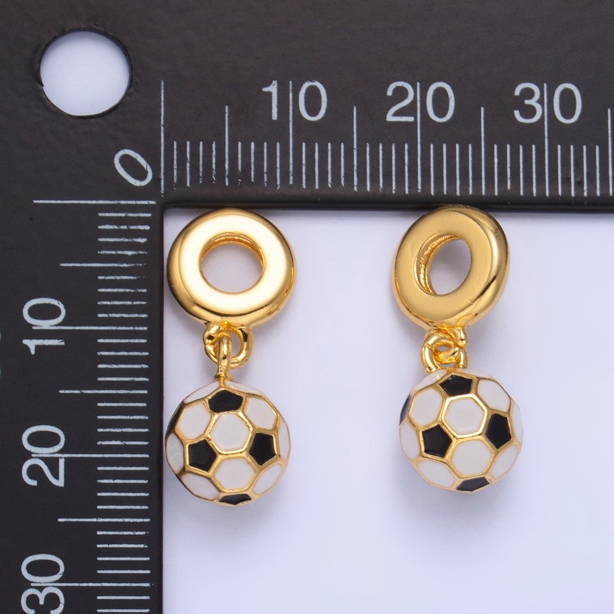 24K Gold Filled Soccer Ball Enamel Rhondelle Drop Pendant | W003