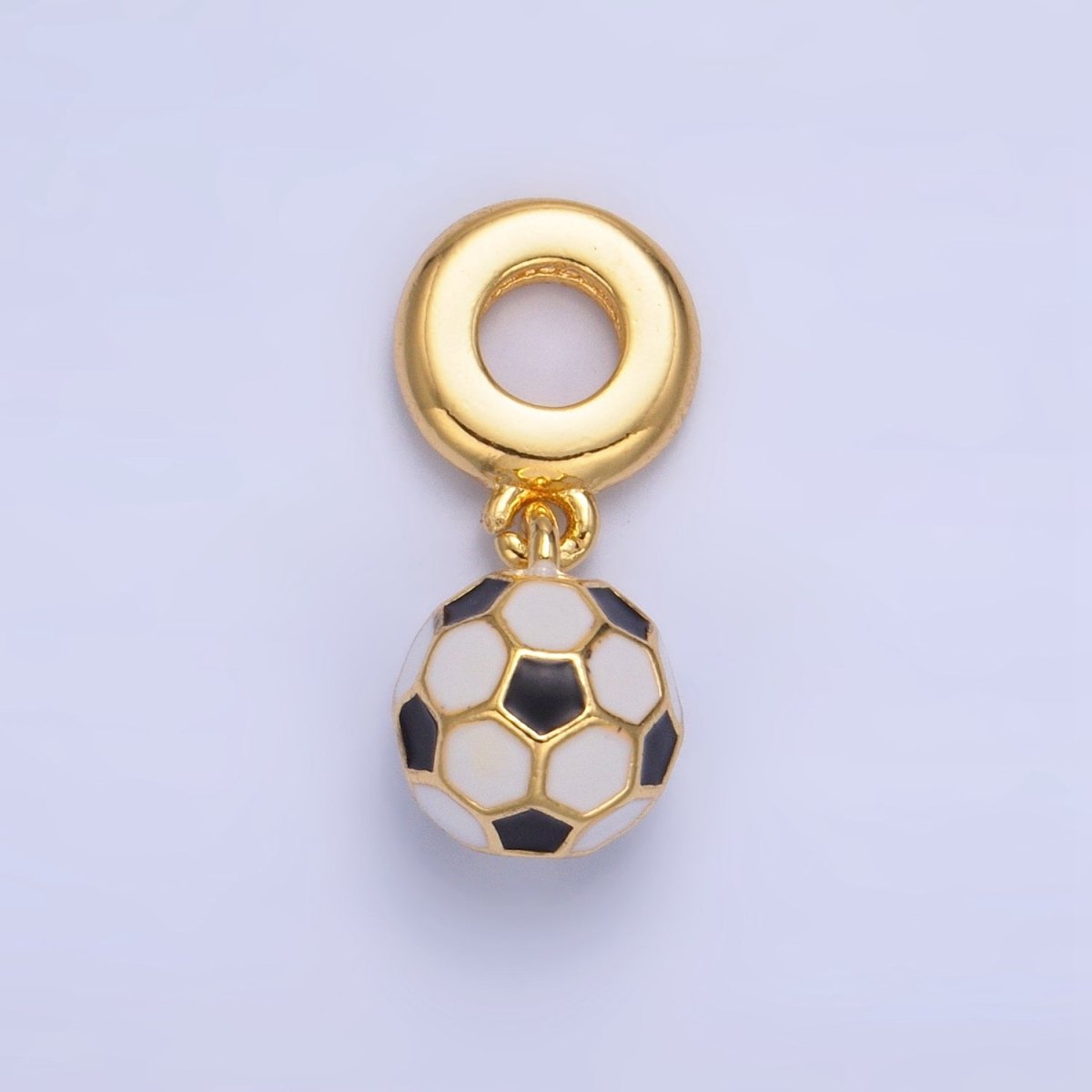 24K Gold Filled Soccer Ball Enamel Rhondelle Drop Pendant | W003
