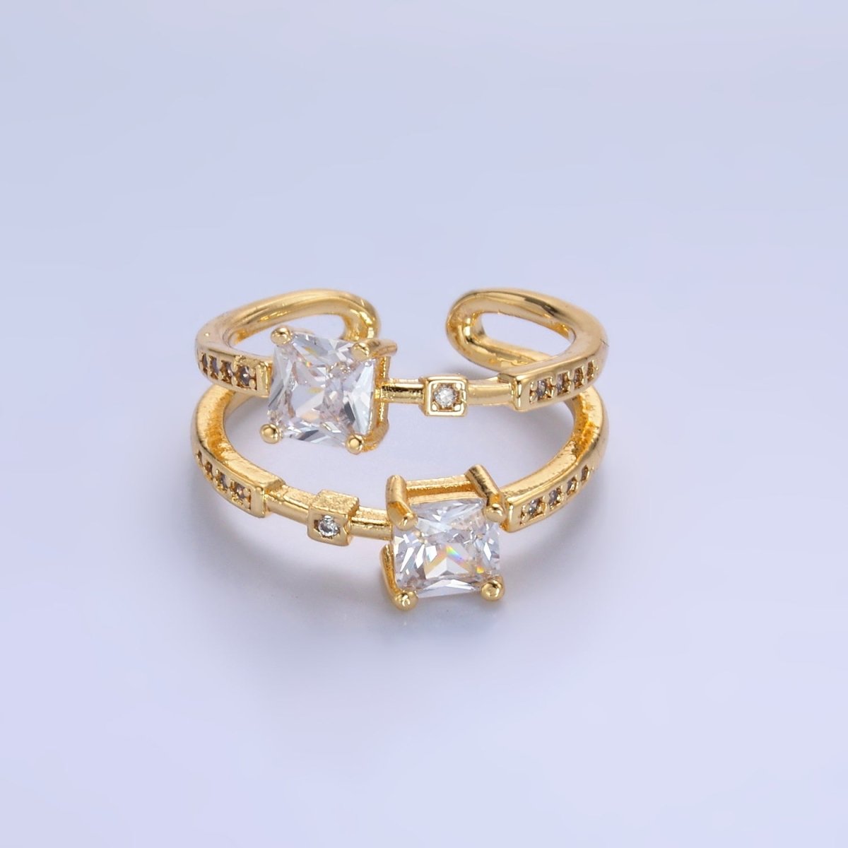 24K Gold Filled Square CZ Micro Paved Geometric Double Band Ring | O545