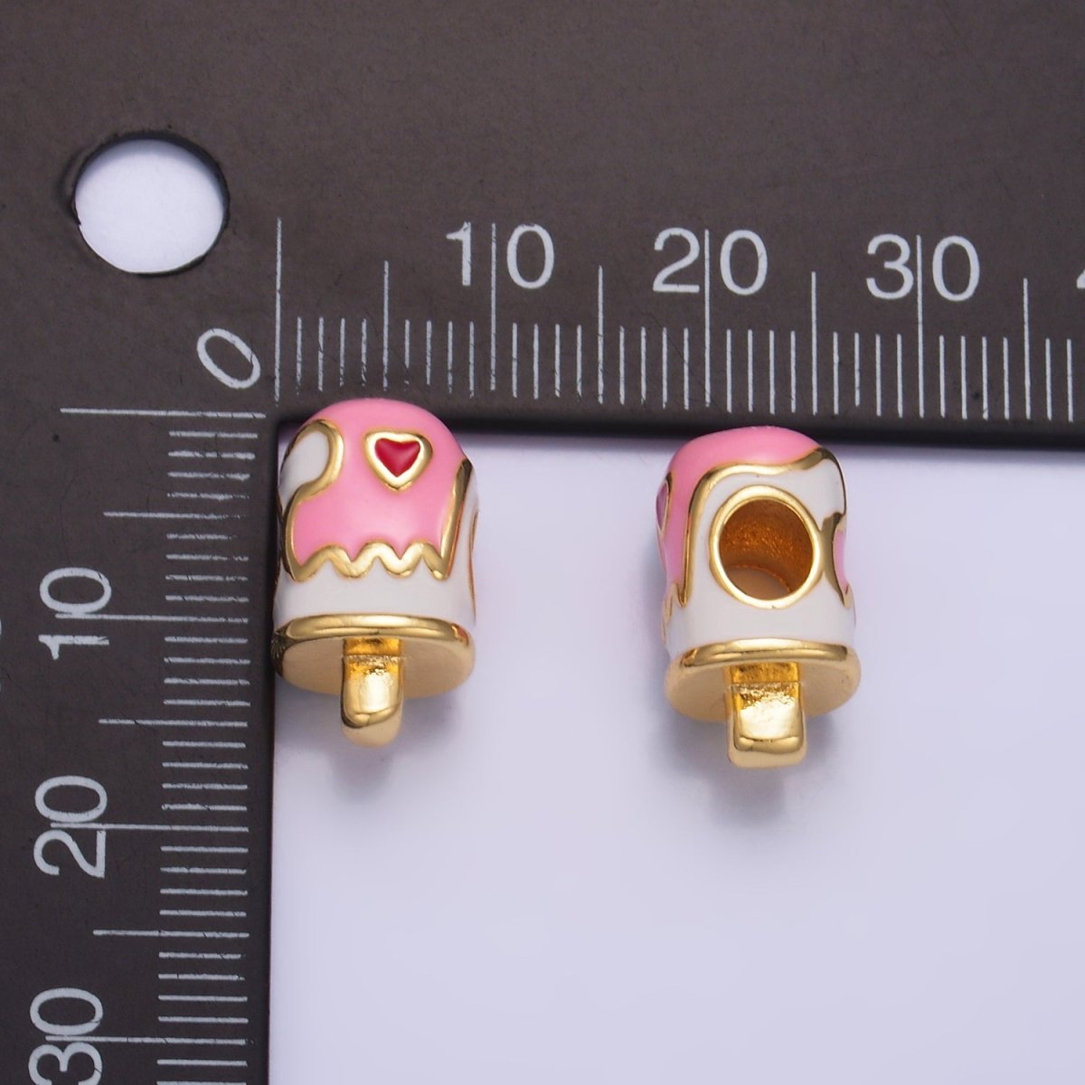 24K Gold Filled Sweet Heart Lollipop Candy Enamel Bead | B153