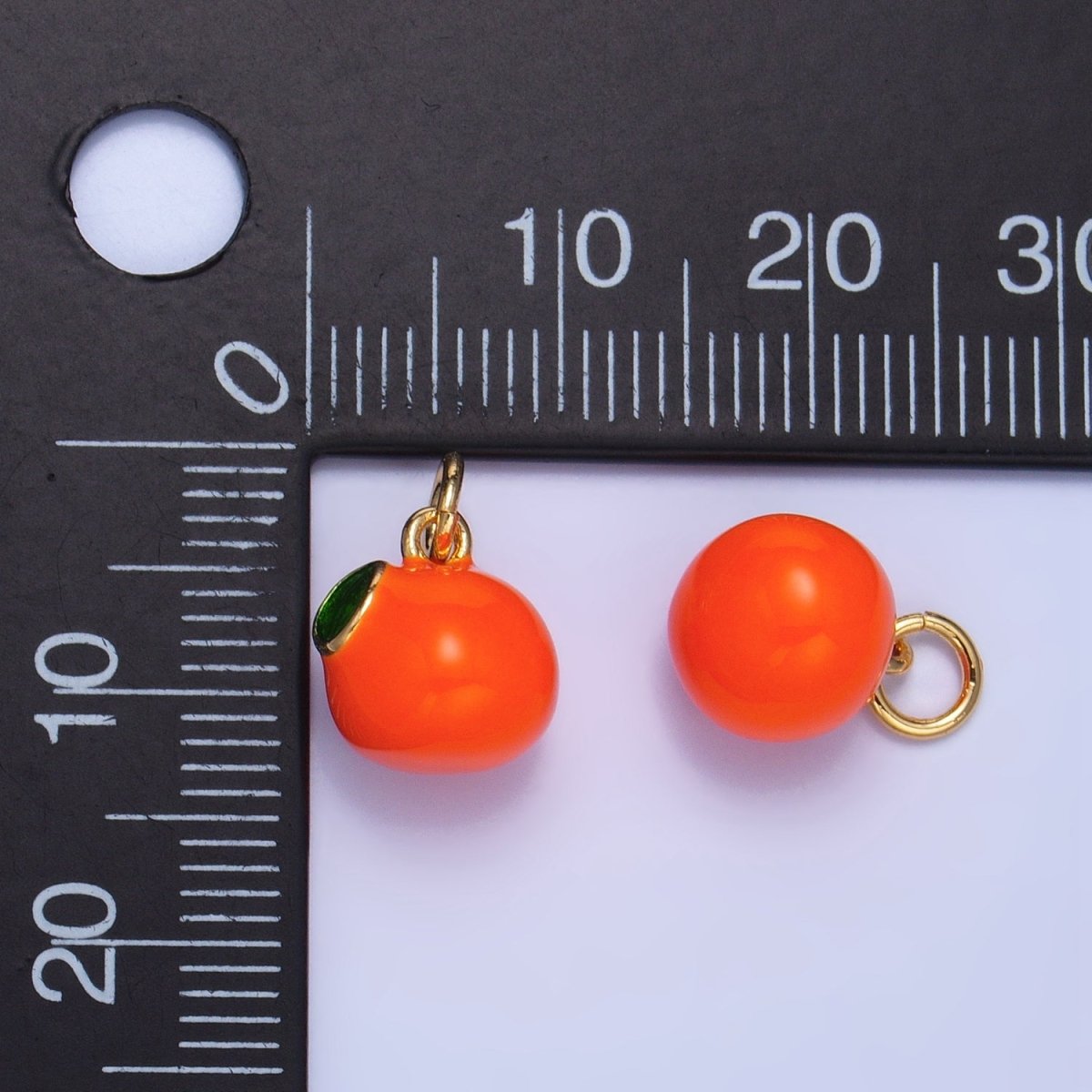 24K Gold Filled Tangerine Orange Fruit Enamel Mini Multidimensional Charm | W056