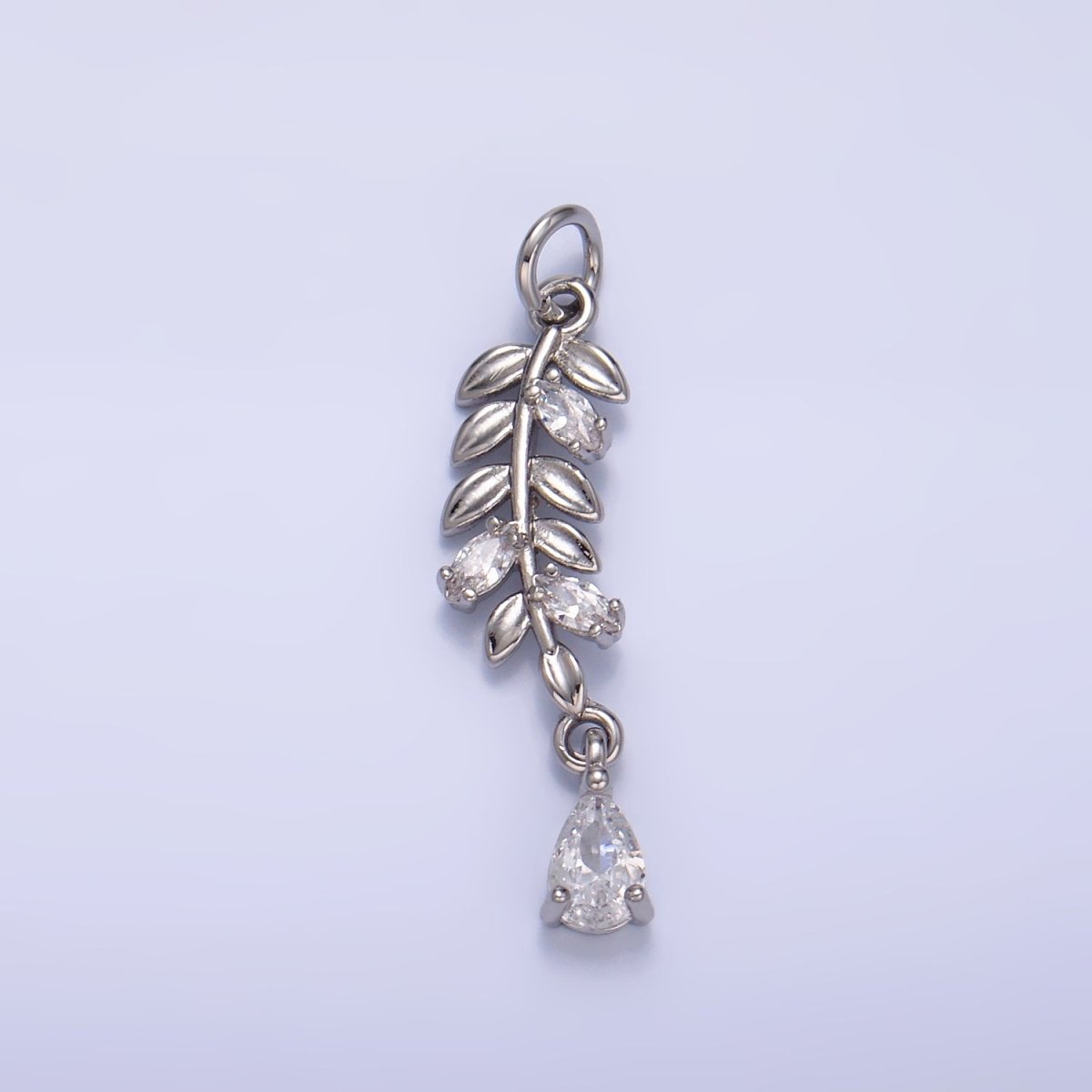 24K Gold Filled Teardrop CZ Leaf Nature Charm in Gold & Silver | W449