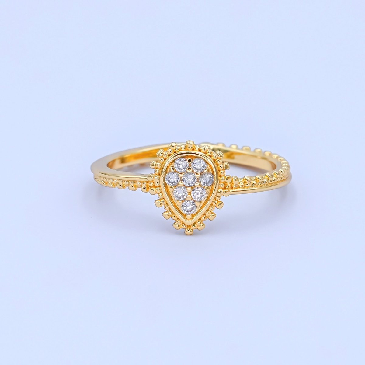 24K Gold Filled Teardrop CZ Micro Paved Dotted Ring in Silver & Gold | O730 O731