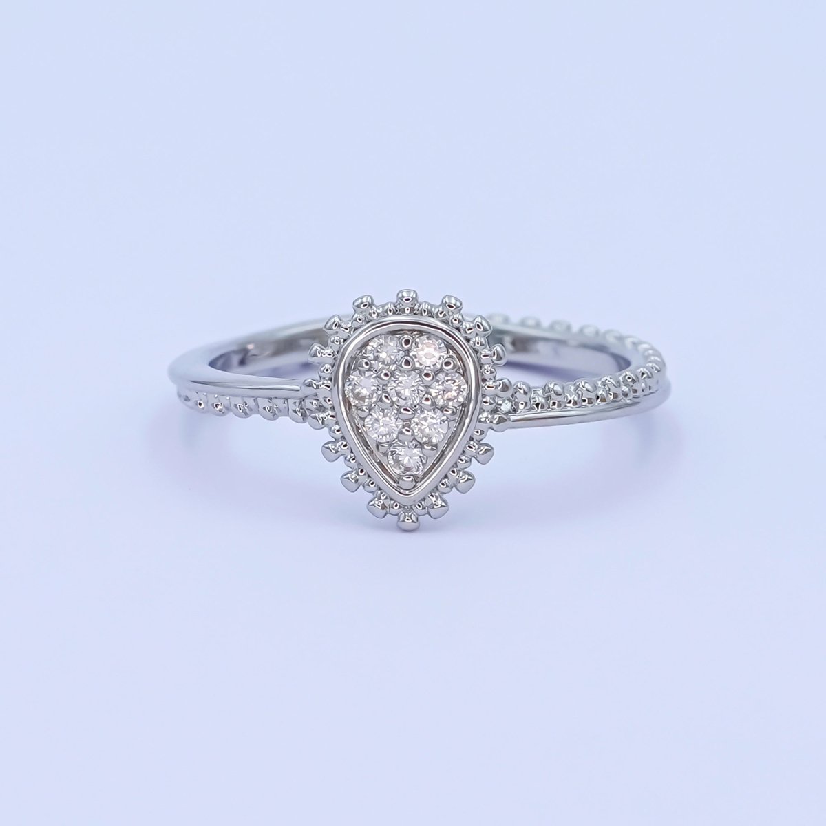 24K Gold Filled Teardrop CZ Micro Paved Dotted Ring in Silver & Gold | O730 O731