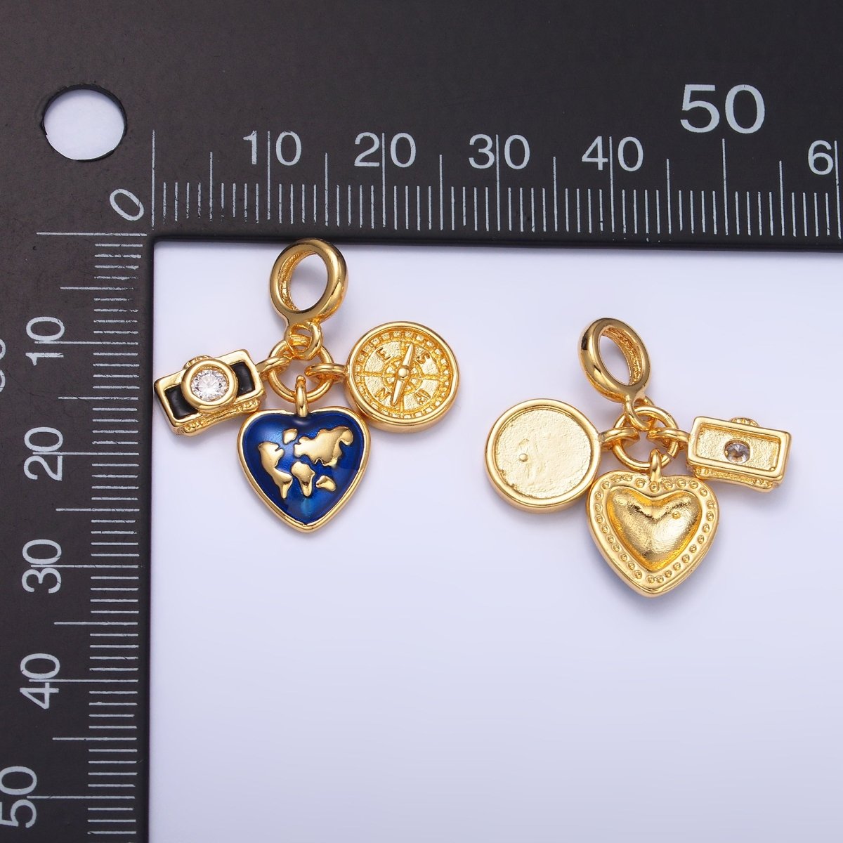 24K Gold Filled Travel Compass World Camera Rhondelle Drop Pendant | E802