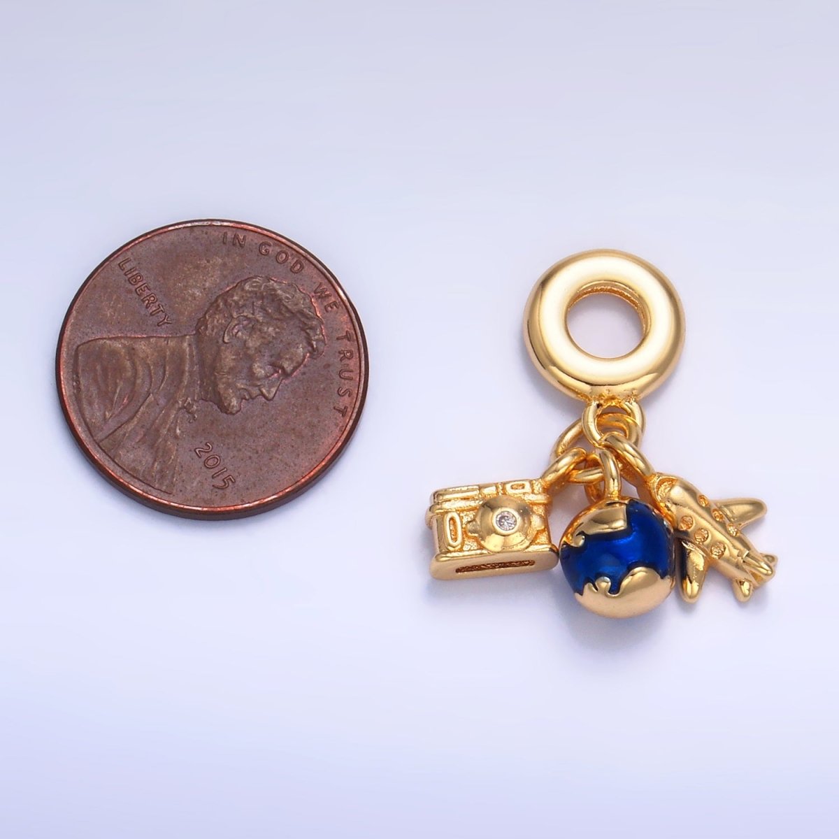 24K Gold Filled Travel Globe Plane Camera Rhondelle Drop Pendant | W787