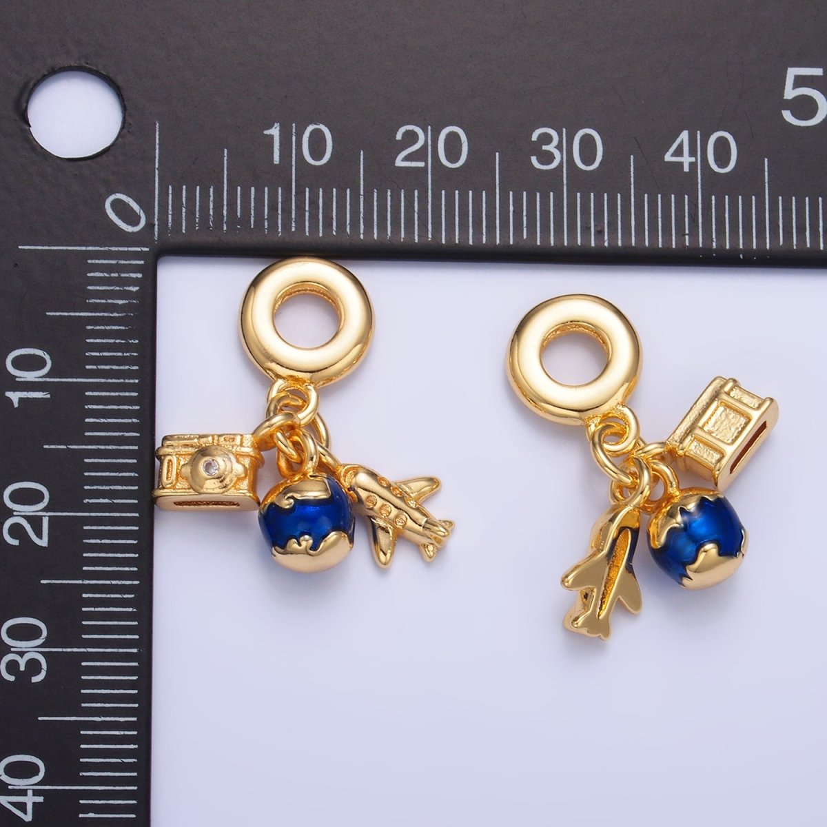 24K Gold Filled Travel Globe Plane Camera Rhondelle Drop Pendant | W787